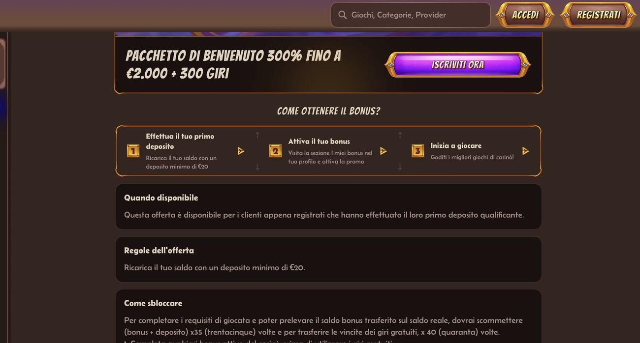 Pagina del pacchetto di benvenuto di Alawin casino con i passaggi di attivazione