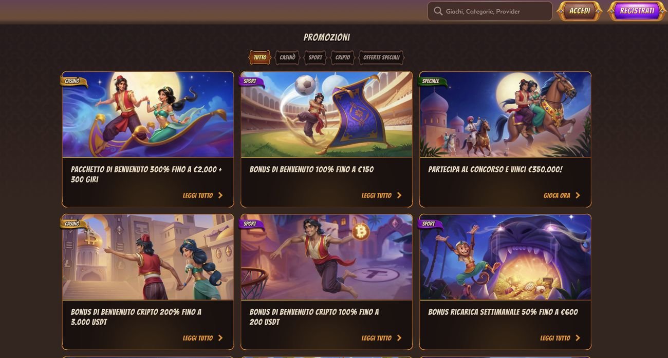 Pagina delle promozioni di Alawin casino con le offerte attive